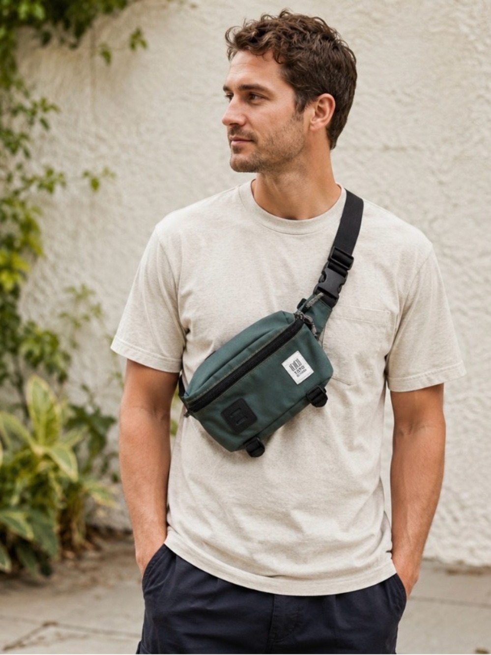 Topo Designs Dark Green Crossbody Belt Bag with Black Strap